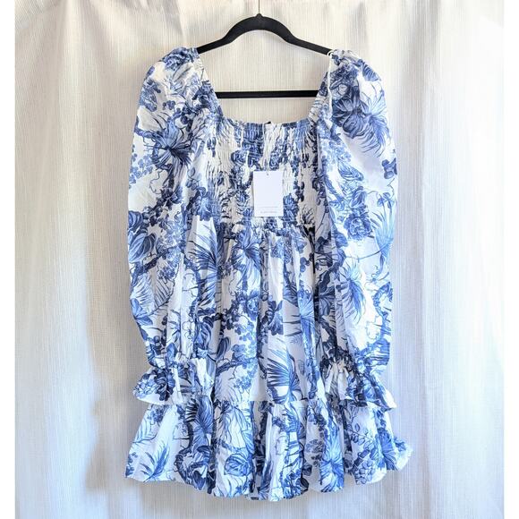 NWT & Other Stories Smocked Bodice Long Sleeve Cotton Mini Dress, size 0 - Picture 2 of 10